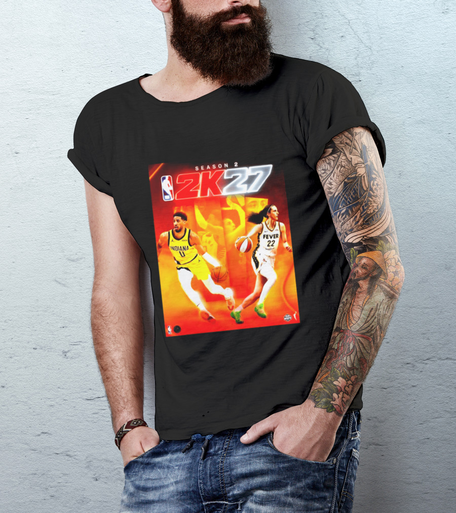 NBA 2K27 Season 2 Tyrese Haliburton Indiana And Caitlin Clark Fever Cover Athletes T-Shirt
