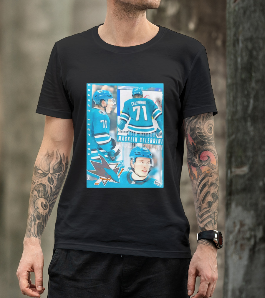 San Jose Sharks Macklin Celebrini 71 NHL 2026 All For One T-Shirt