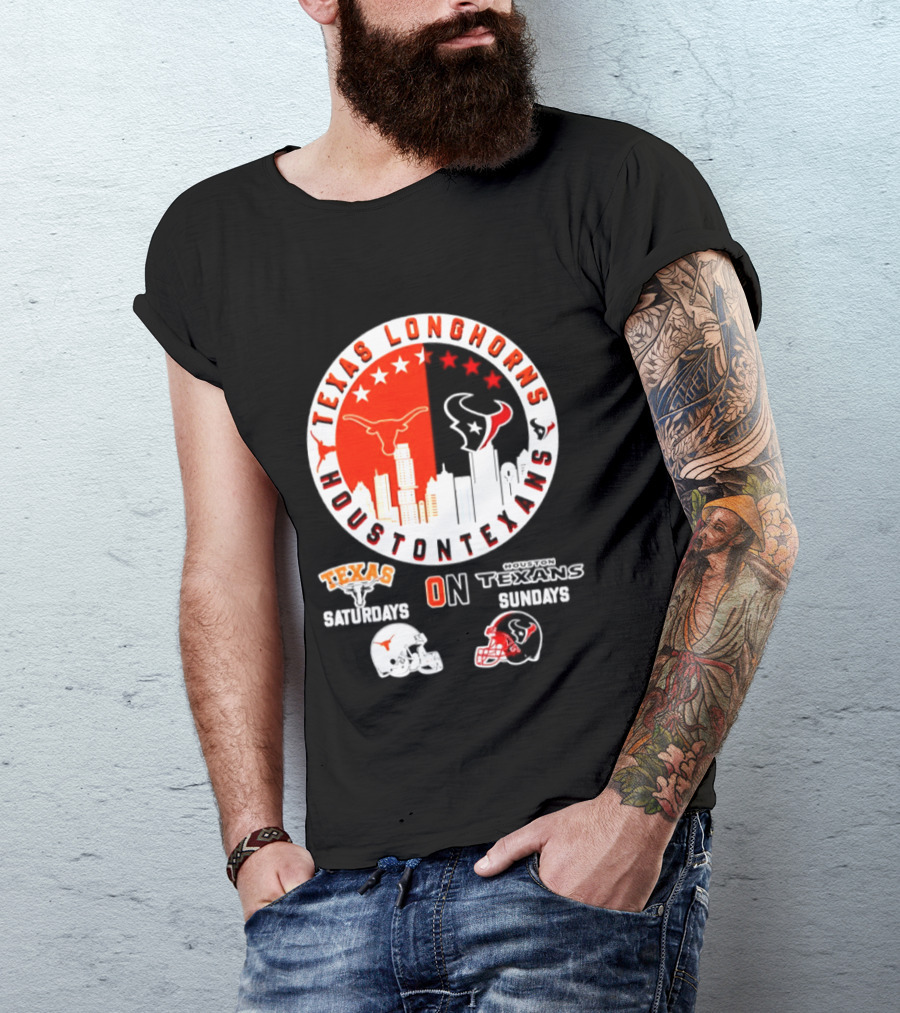 Texas Longhorns Houston Texans Saturdays Sundays Football Helmet T-Shirt
