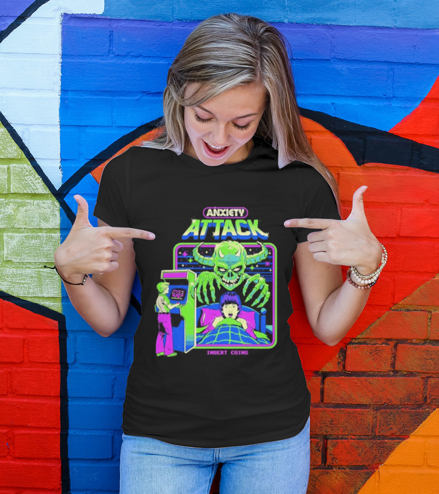 Retro Anxiety Attack Arcade Game Monster Steven Rhodes T-Shirt
