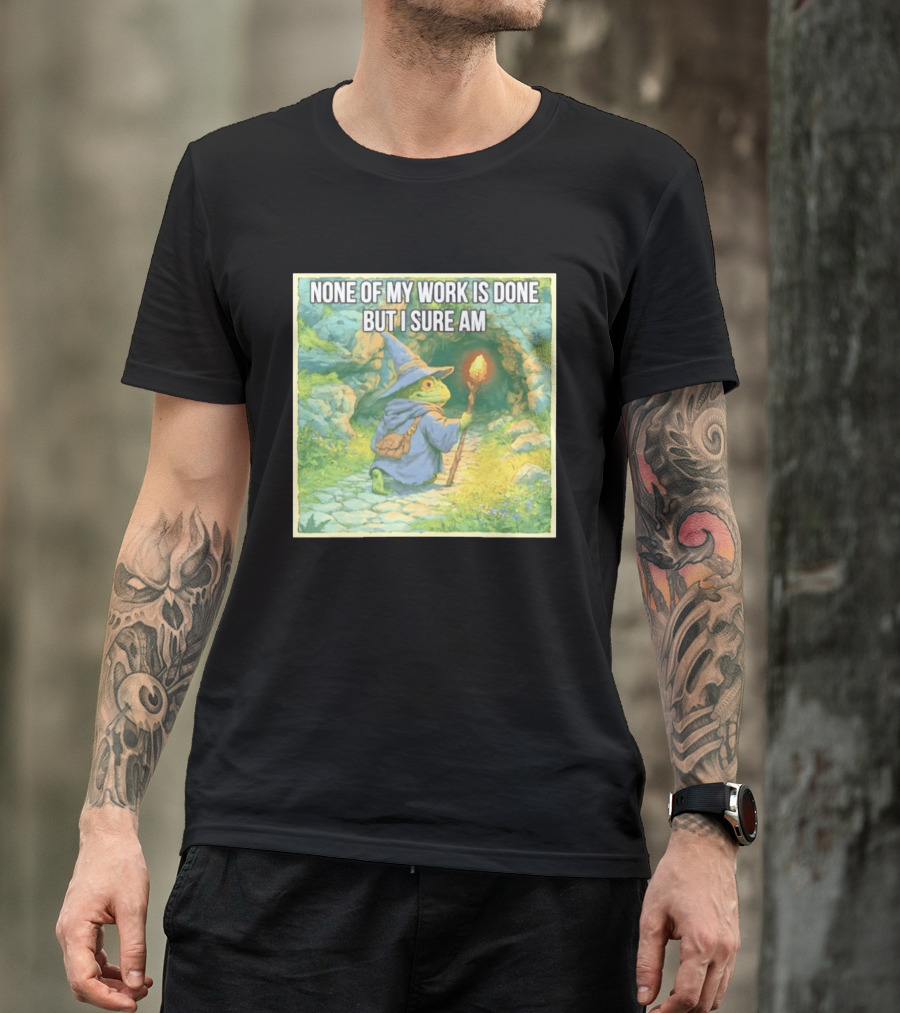 None Of My Work Is Done But I Sure Am Wizard Frog With Wand And Robe T-Shirt