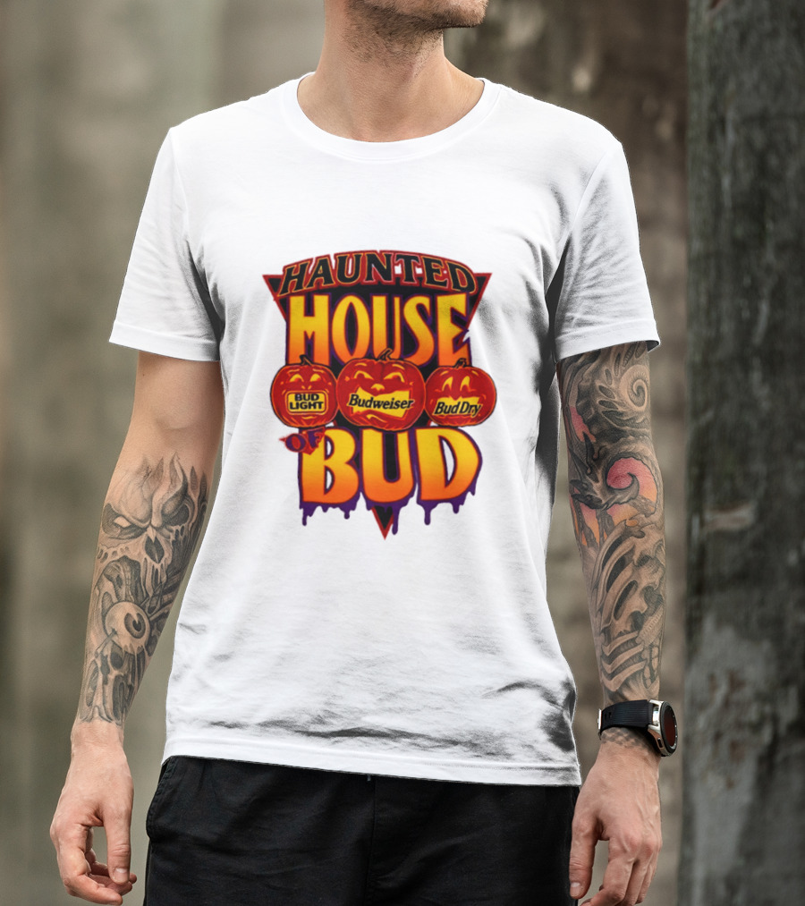 Halloween Haunted House Of Bud Budweiser Bud Light Bud Dry Pumpkins T-Shirt