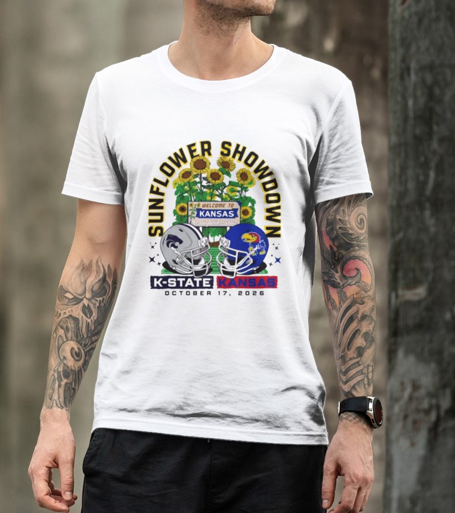 Sunflower Showdown K State Wildcats Vs Kansas Jayhawks October 17 2026 Football Game Welcome To Kansas T-Shirt