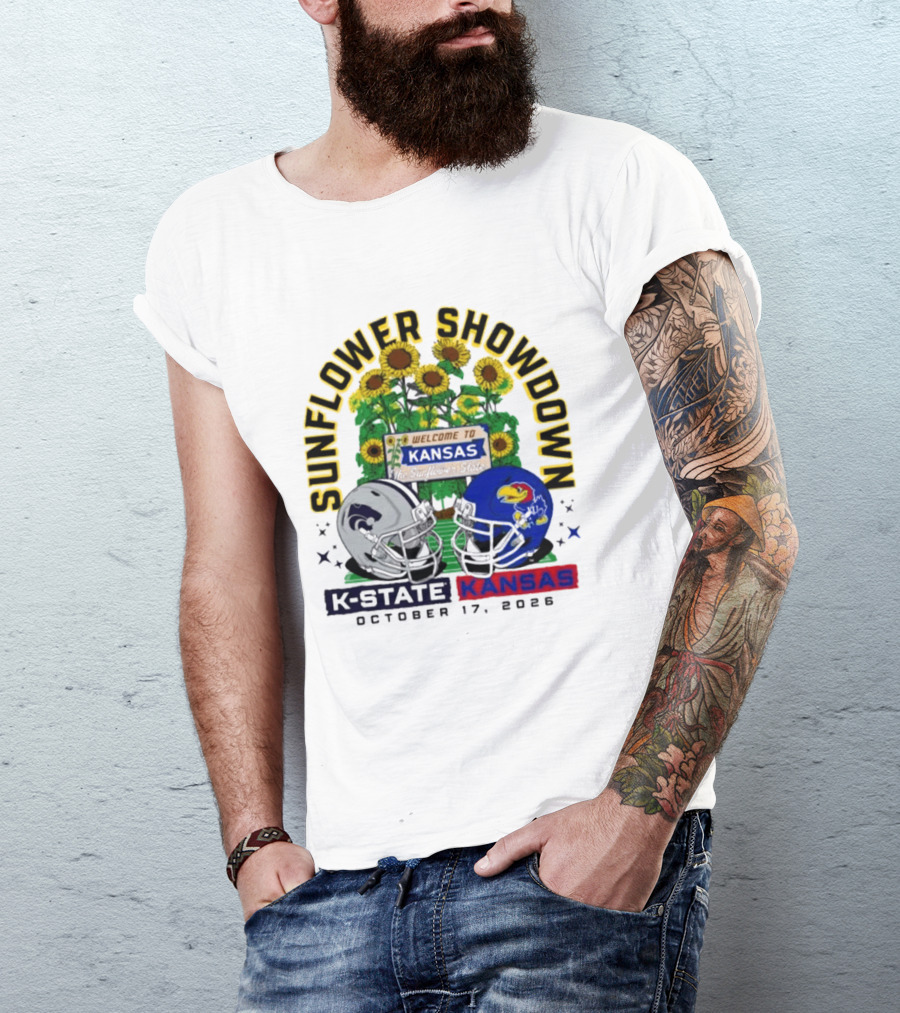 Sunflower Showdown K State Wildcats Vs Kansas Jayhawks October 17 2026 Football Game Welcome To Kansas T-Shirt