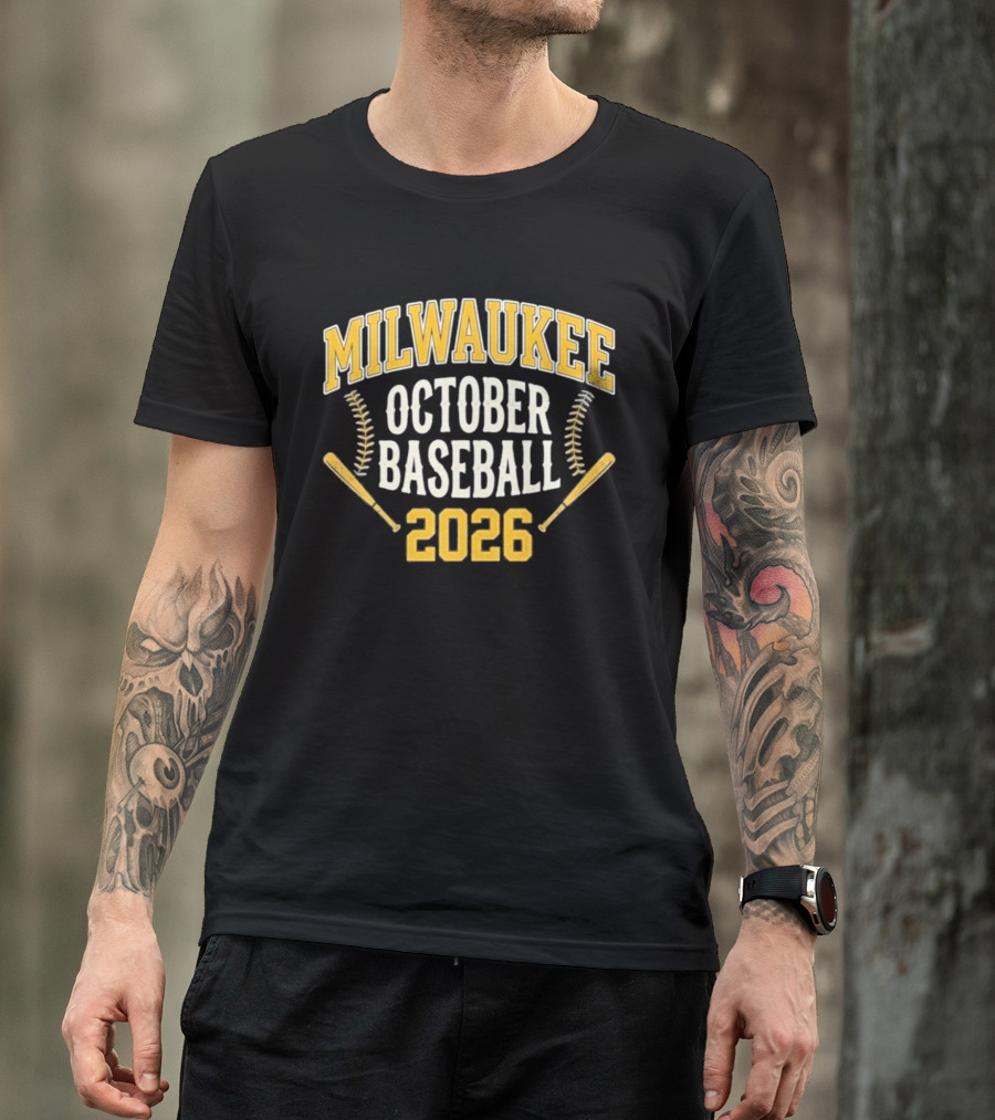 Milwaukee October Baseball 2026 With Bats And Baseball Stitching T-Shirt
