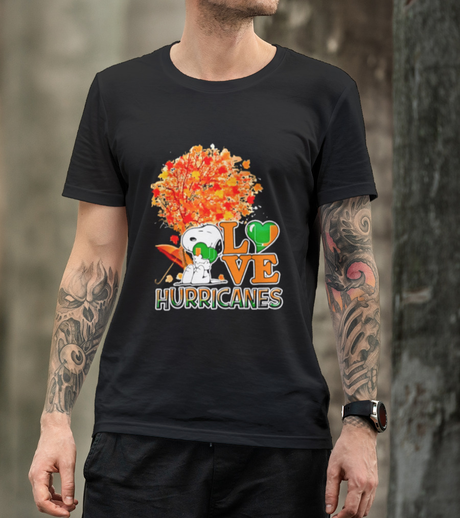 Snoopy X Miami Hurricanes NCAA Football Love Thanksgiving 2026 Autumn Tree T-Shirt