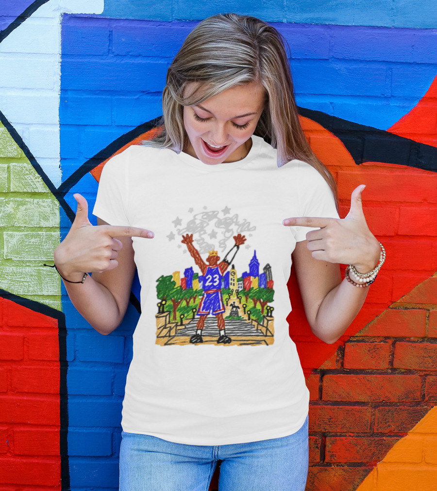 LeBron James Just A Kid From Akron In Philly Skyline With Number 23 And Crown T-Shirt