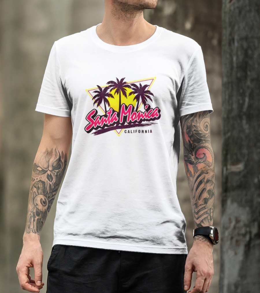 Santa Monica California Palm Trees Sunset Triangle T-Shirt