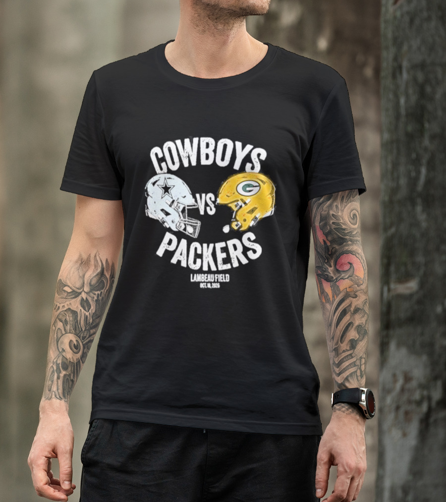 Cowboys Vs Packers Lambeau Field October 18 2026 Helmet Matchup T-Shirt