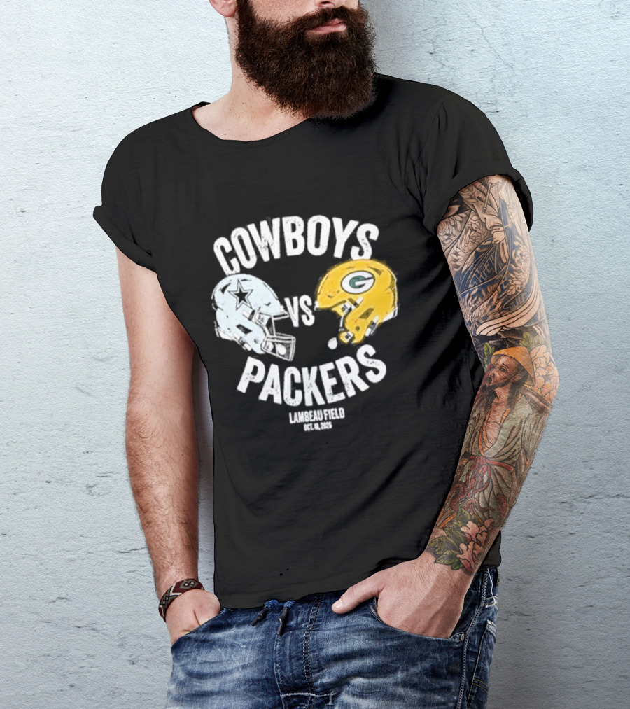 Cowboys Vs Packers Lambeau Field October 18 2026 Helmet Matchup T-Shirt