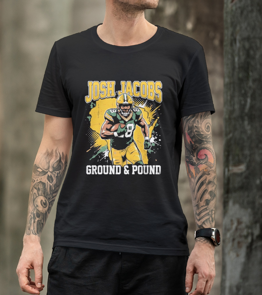 Josh Jacobs Ground & Pound Running Back Art Green And Gold Player T-Shirt