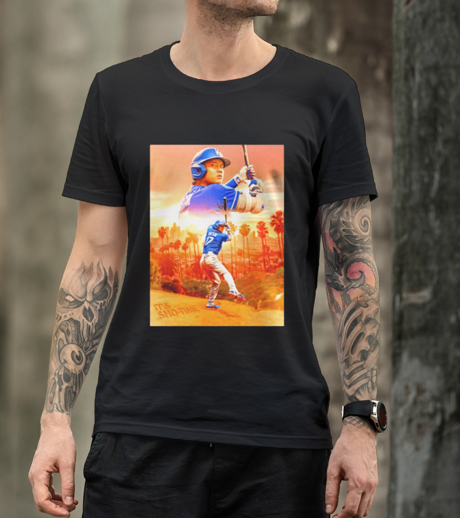 Shohei Ohtani Los Angeles Dodgers MLB It's Show Time Skyline Baseball Player T-Shirt