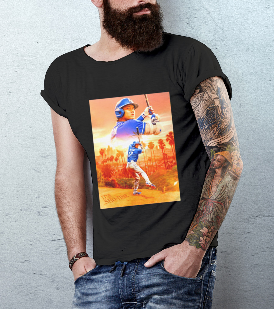 Shohei Ohtani Los Angeles Dodgers MLB It's Show Time Skyline Baseball Player T-Shirt