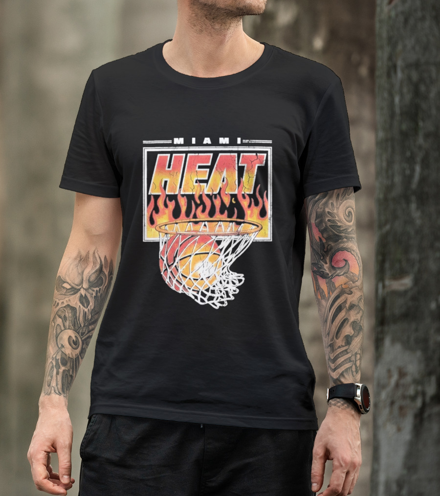 Miami Heat Flaming Hoop Basketball Fiery Dunk T-Shirt