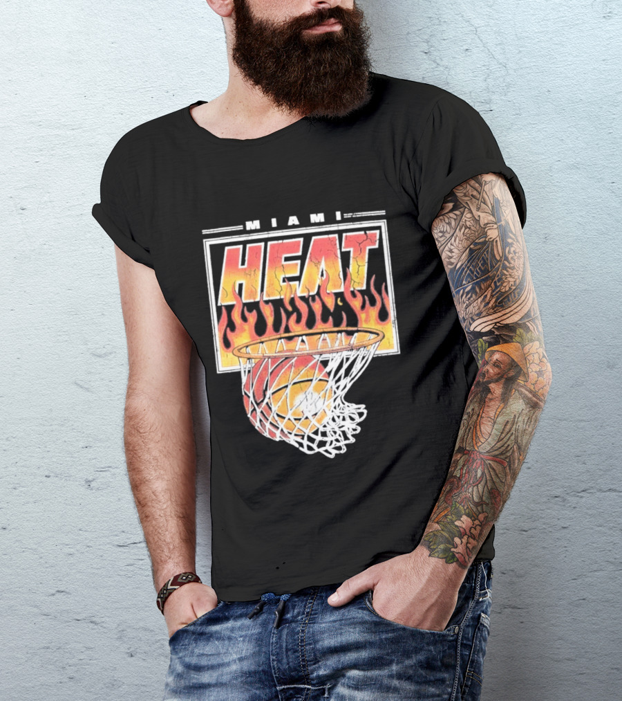 Miami Heat Flaming Hoop Basketball Fiery Dunk T-Shirt