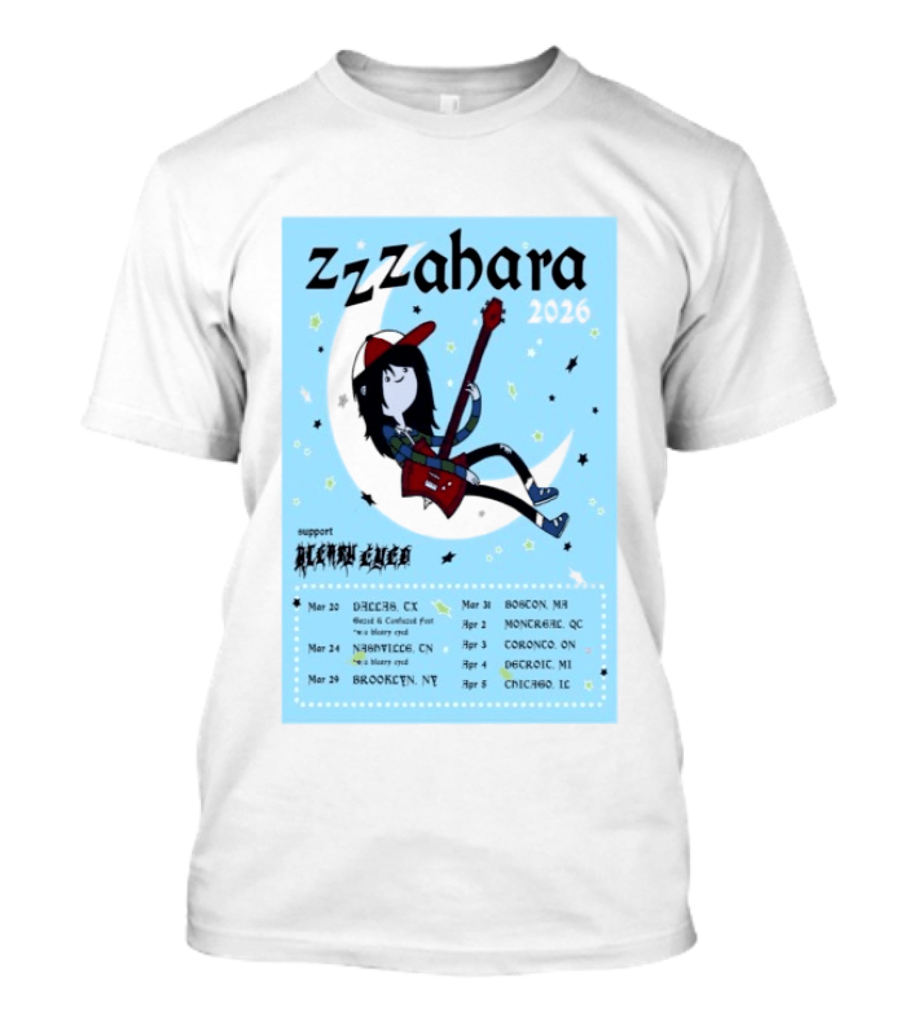 Zzzahara Fall Tour 2026 Dates And Support Act With Cartoon Guitarist T-Shirt