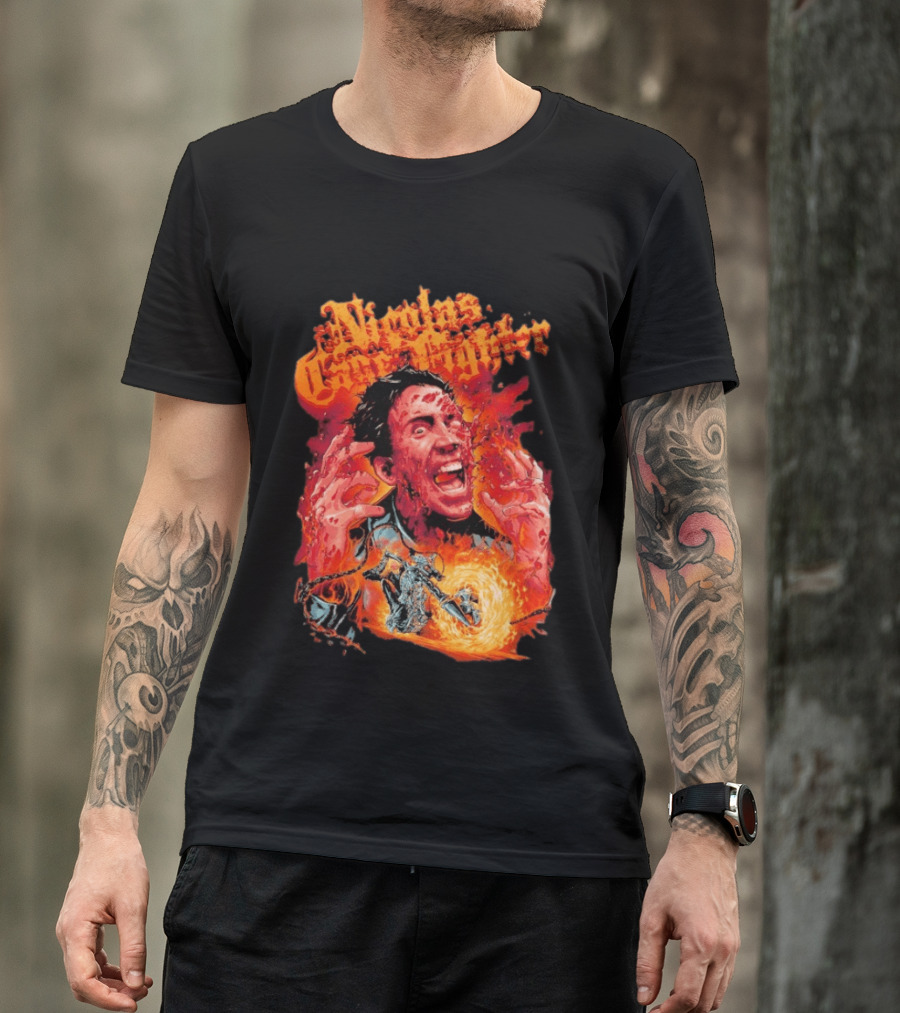 Nicolas Cage Fighter Melting Face Ghost Rider Flame Chain T-Shirt