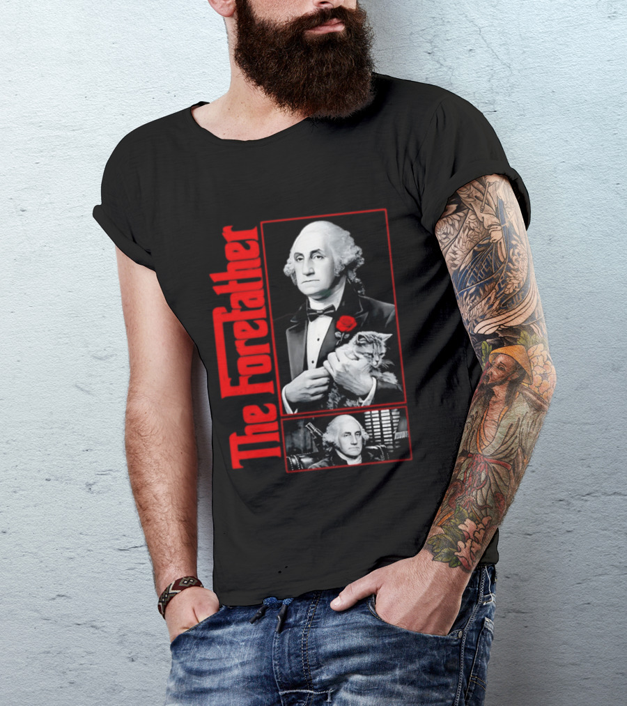 Patriotic George Washington Forefather The American Godfather Cat T-Shirt