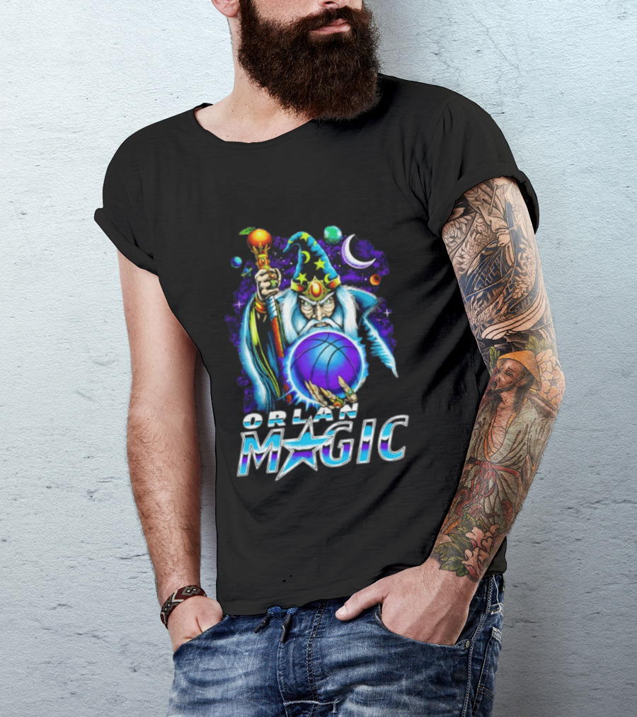 Wizar Orlando Magic Wizard Basketball Planets Stars T-Shirt