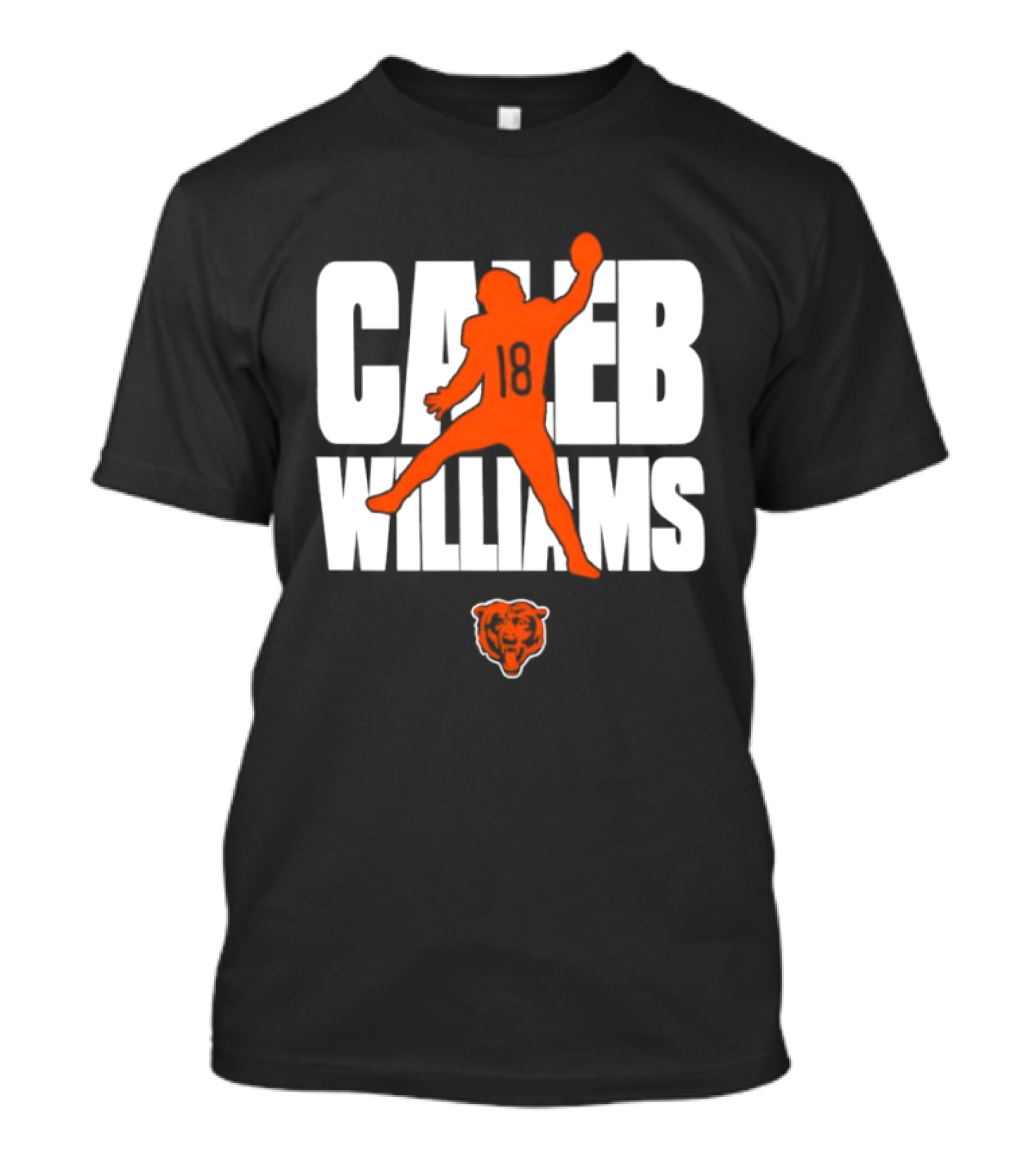 Caleb Williams 18 Chicago Bears Football Quarterback Silhouette With Orange Team T-Shirt