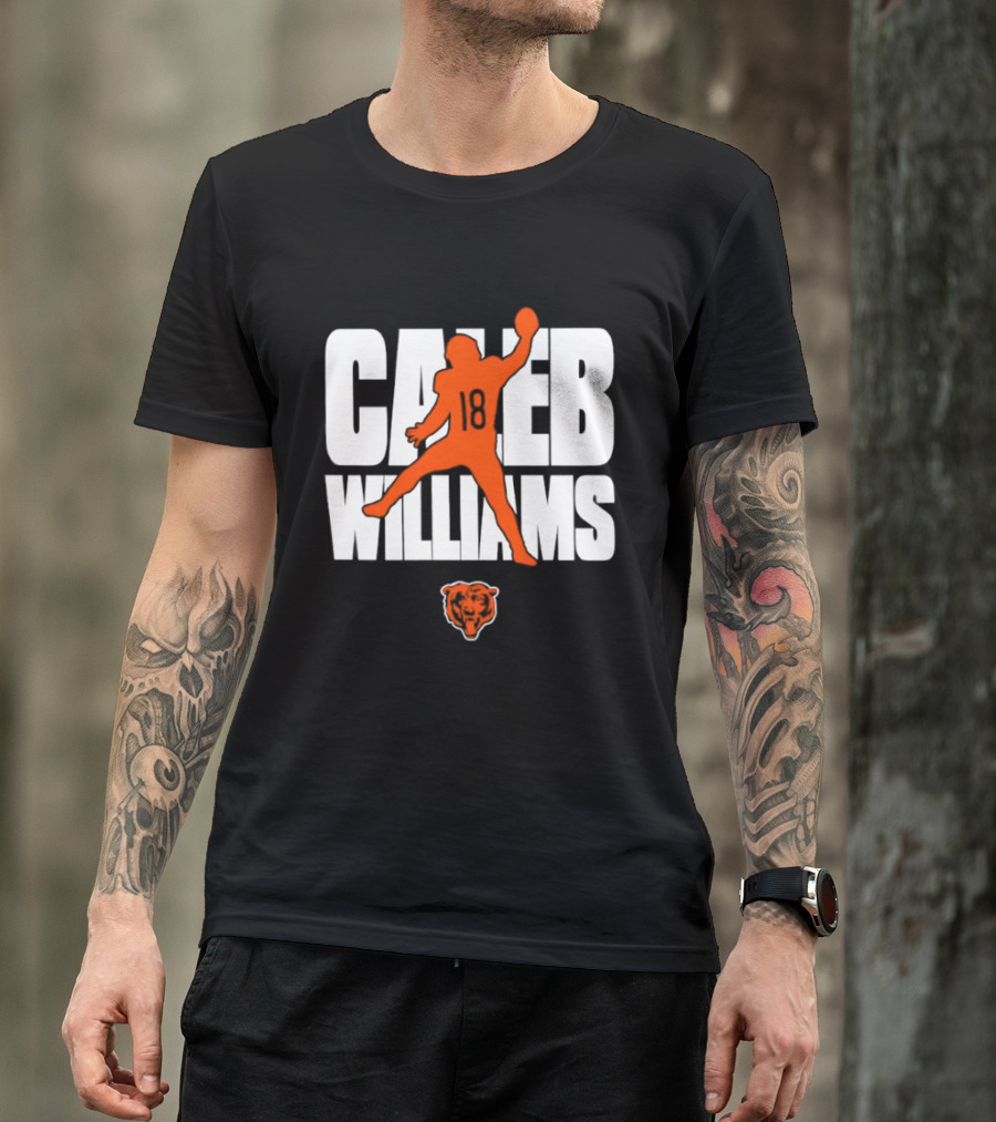 Caleb Williams 18 Chicago Bears Football Quarterback Silhouette With Orange Team T-Shirt