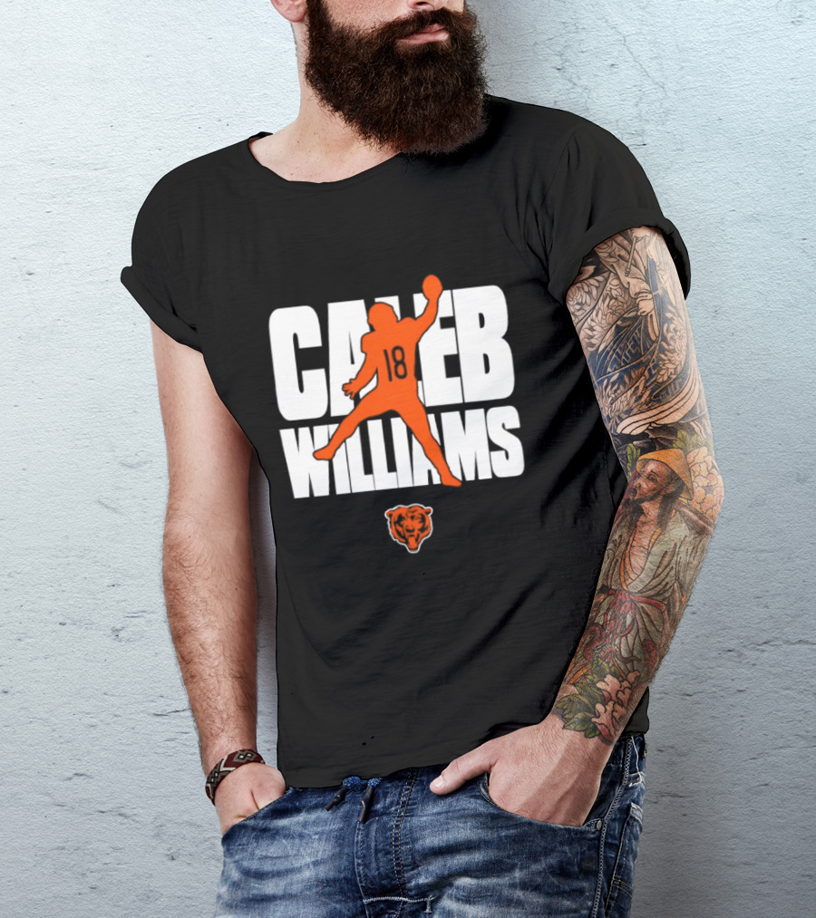 Caleb Williams 18 Chicago Bears Football Quarterback Silhouette With Orange Team T-Shirt