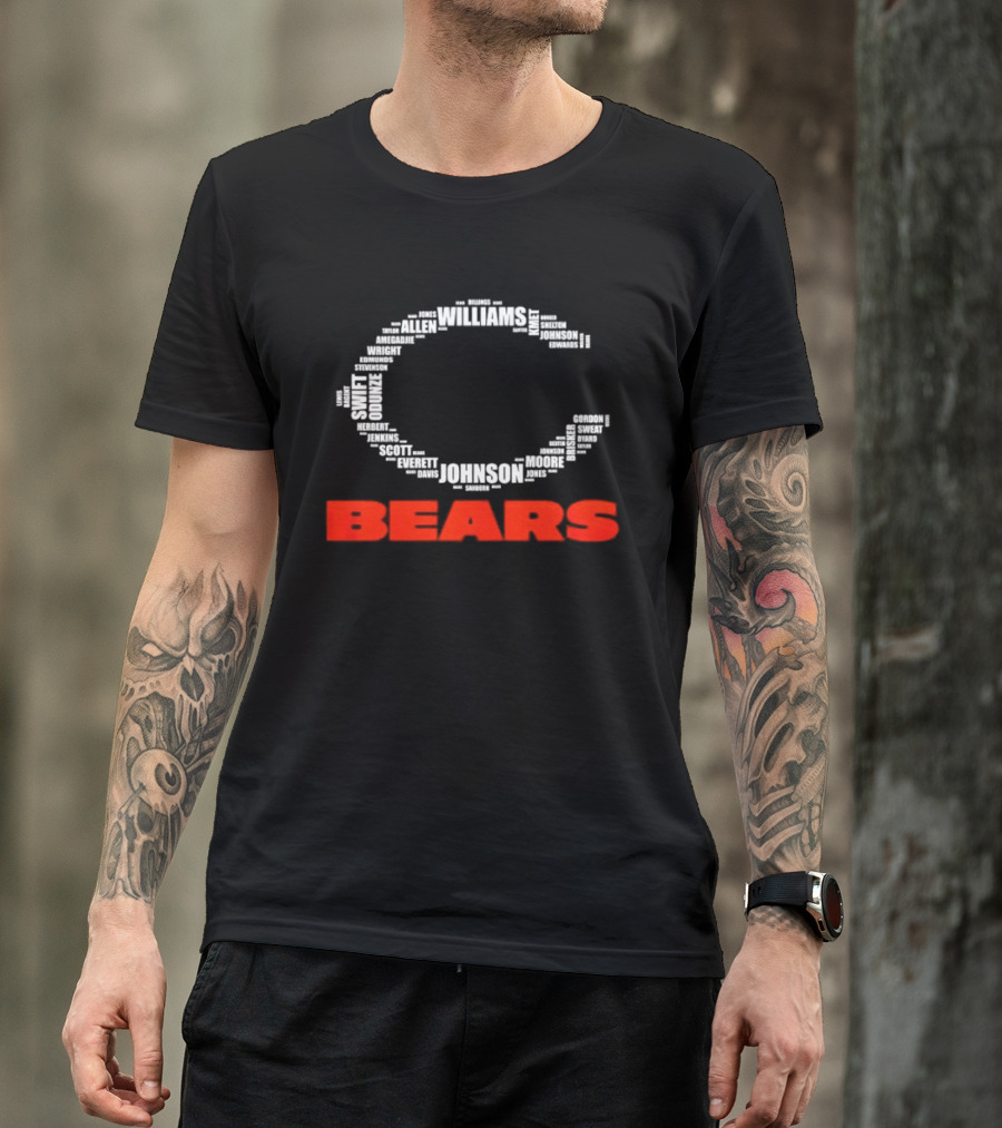 Chicago Bears Player Names Forming Iconic C Logo Team Roster T-Shirt