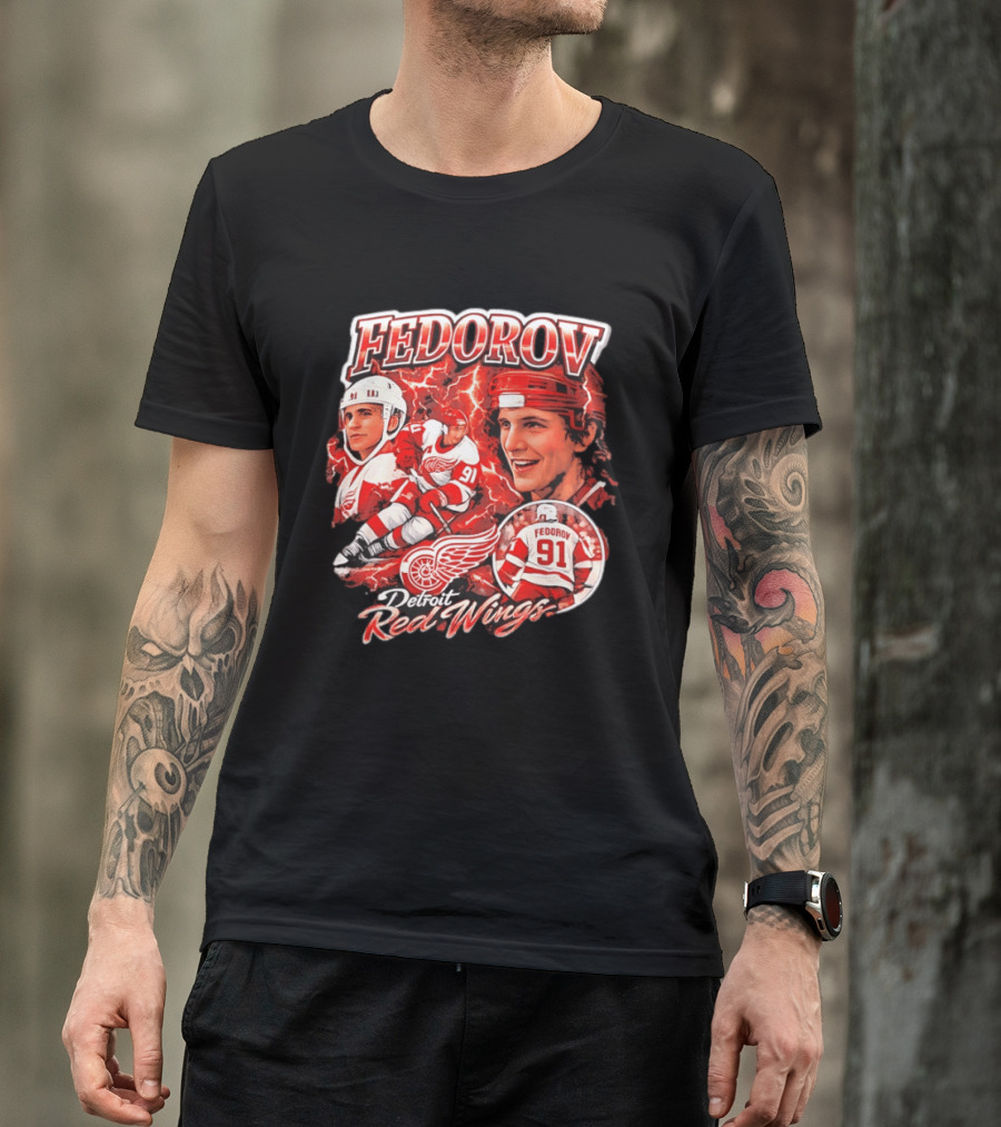 Fedorov 91 Detroit Red Wings Vintage Hockey Hero T-Shirt
