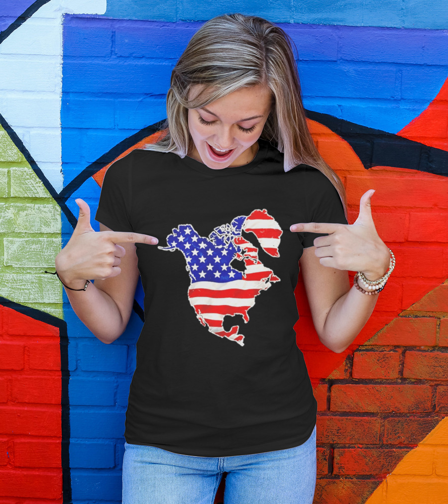 North America US Flag Continent Map Stars And Stripes T-Shirt