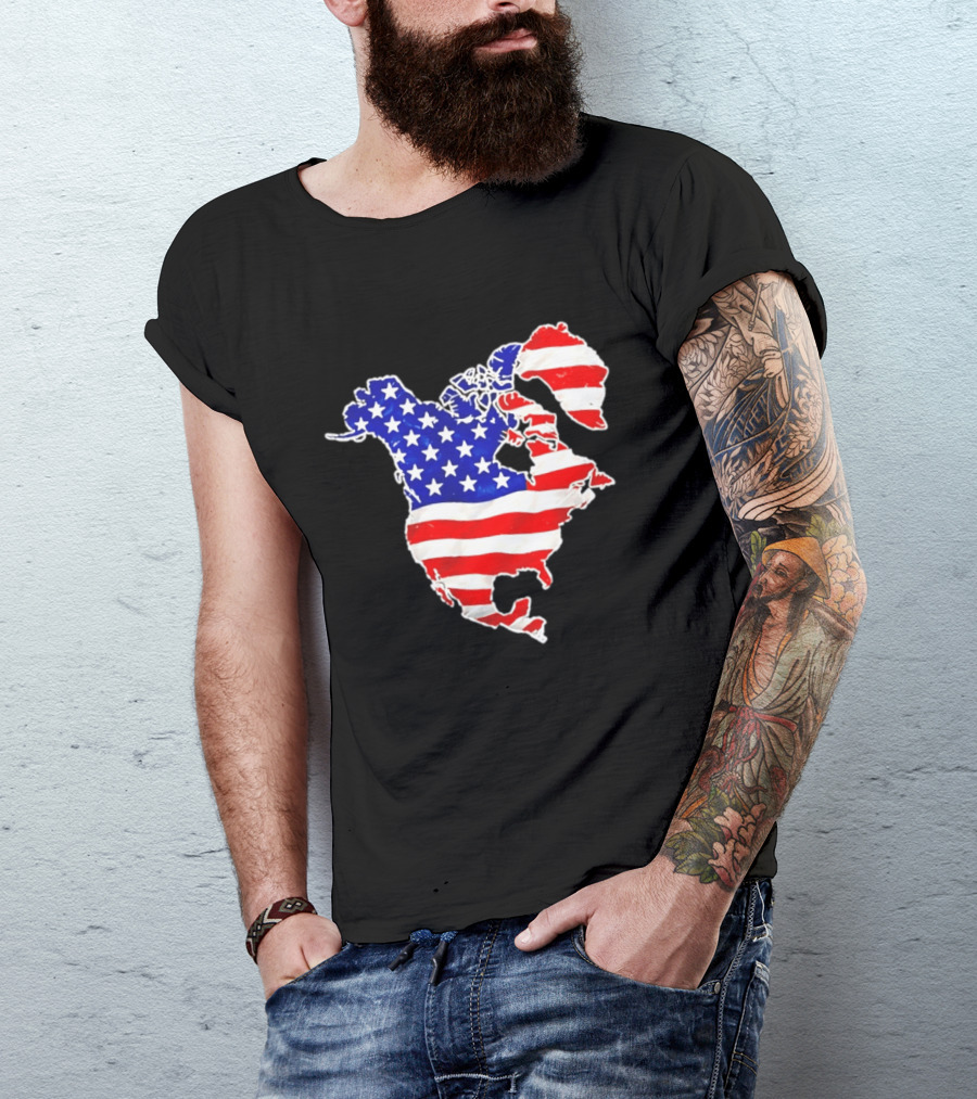 North America US Flag Continent Map Stars And Stripes T-Shirt