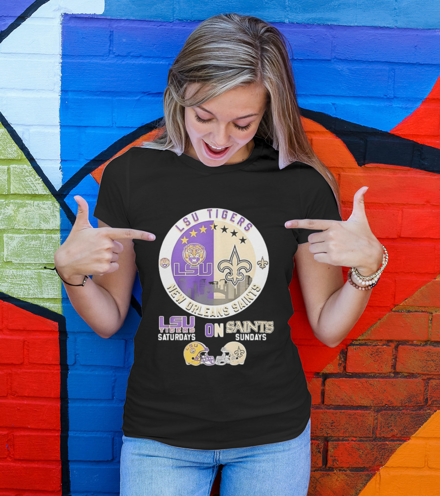 LSU Tigers Saturdays New Orleans Saints Sundays Mashup Helmet T-Shirt