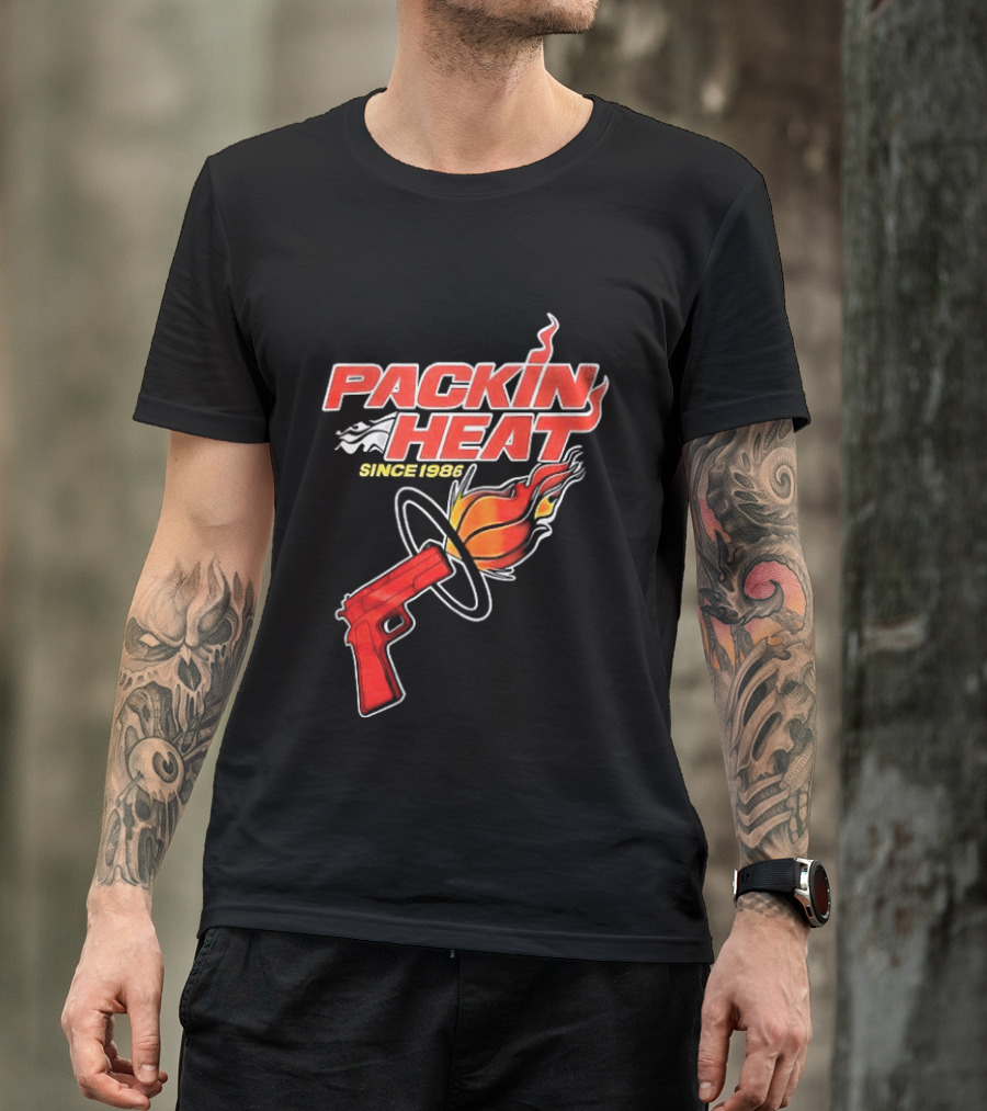 Packin Heat Since 1986 Flaming Basketball And Gun T-Shirt