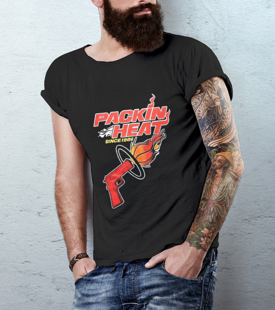Packin Heat Since 1986 Flaming Basketball And Gun T-Shirt