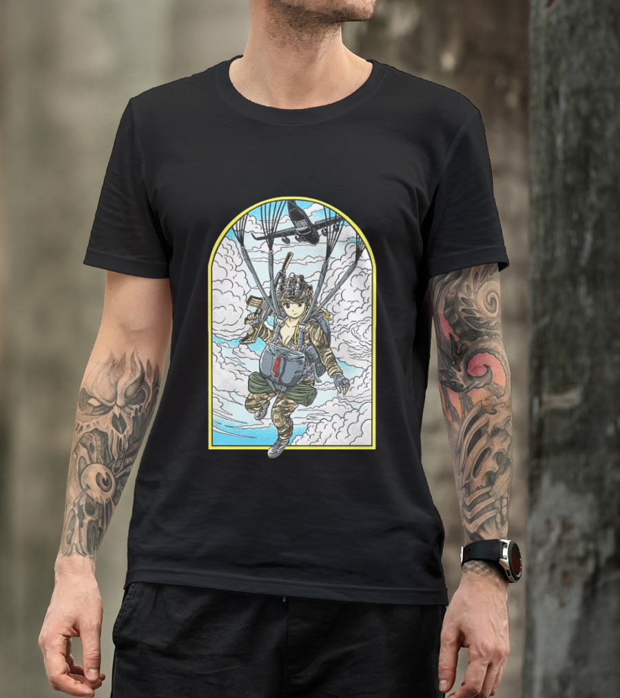 Sky Waifu Anime Paratrooper With Clouds And Plane T-Shirt