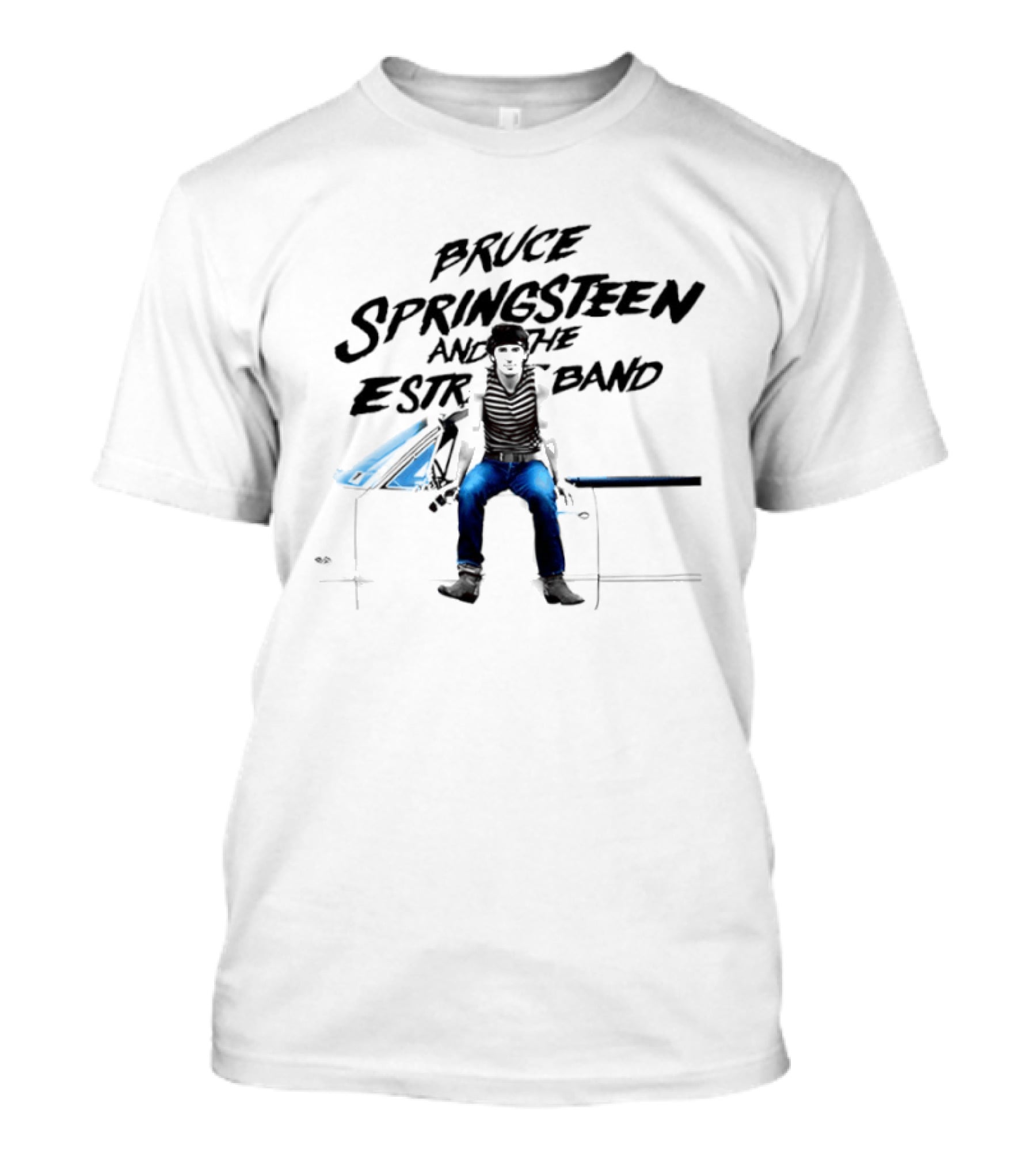 Bruce Springsteen And The E Street Band Photo Vintage Style Sitting On Car T-Shirt