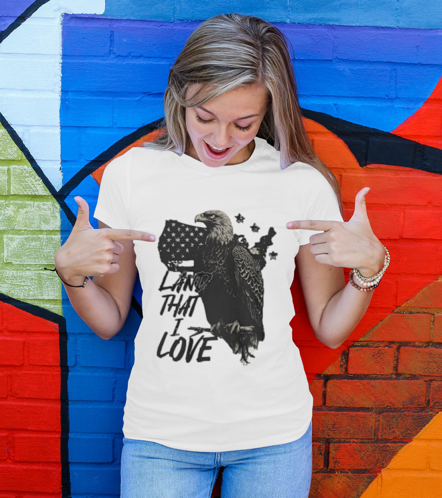 Land That I Love Eagle With American Flag And Stars T-Shirt