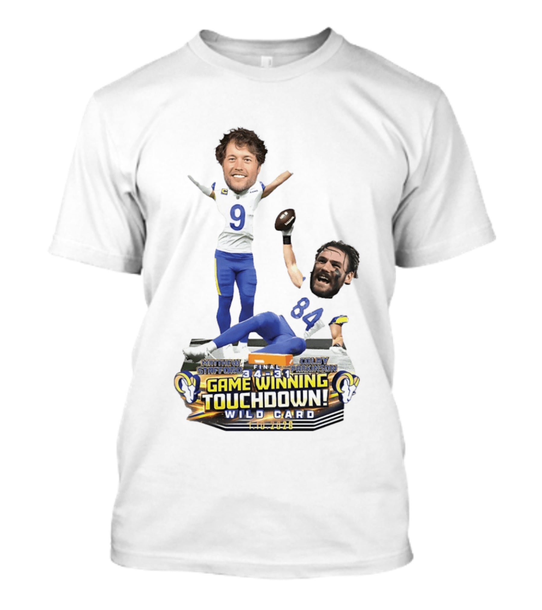 Matthew Stafford Colby Parkinson Los Angeles Rams Game Winning Touchdown Wild Card Caricature 2023 T-Shirt