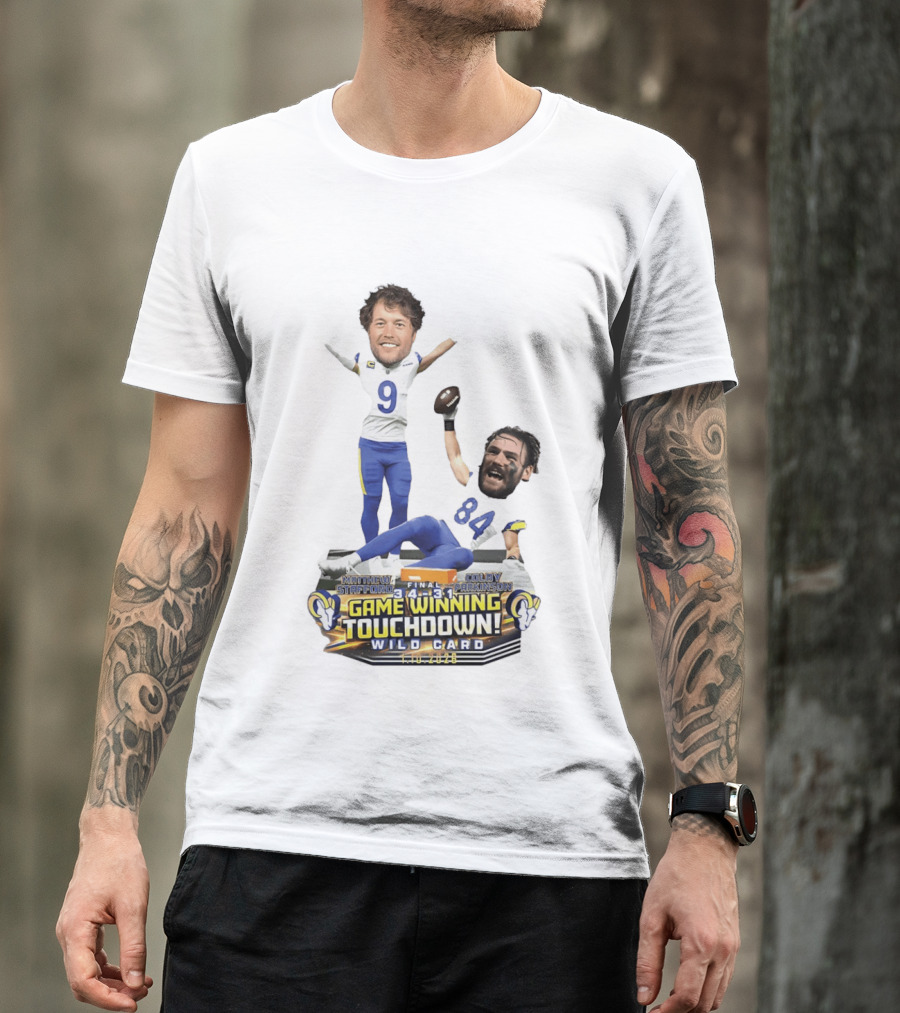 Matthew Stafford Colby Parkinson Los Angeles Rams Game Winning Touchdown Wild Card Caricature 2023 T-Shirt