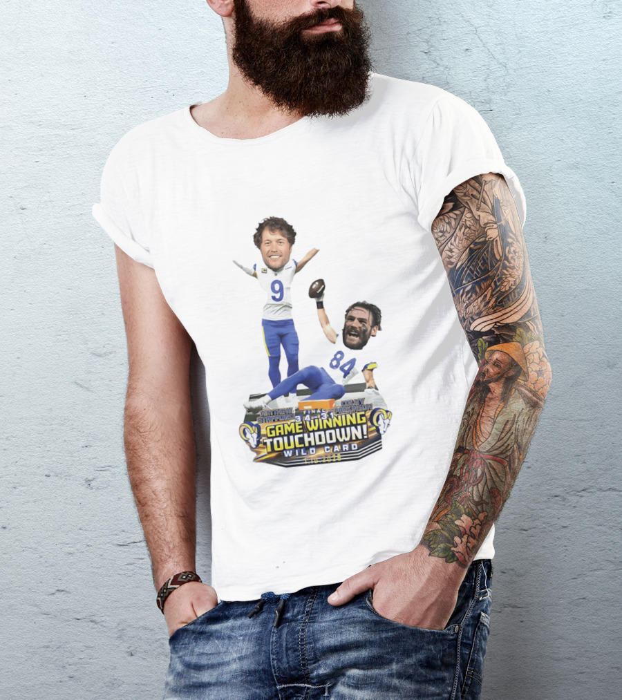 Matthew Stafford Colby Parkinson Los Angeles Rams Game Winning Touchdown Wild Card Caricature 2023 T-Shirt