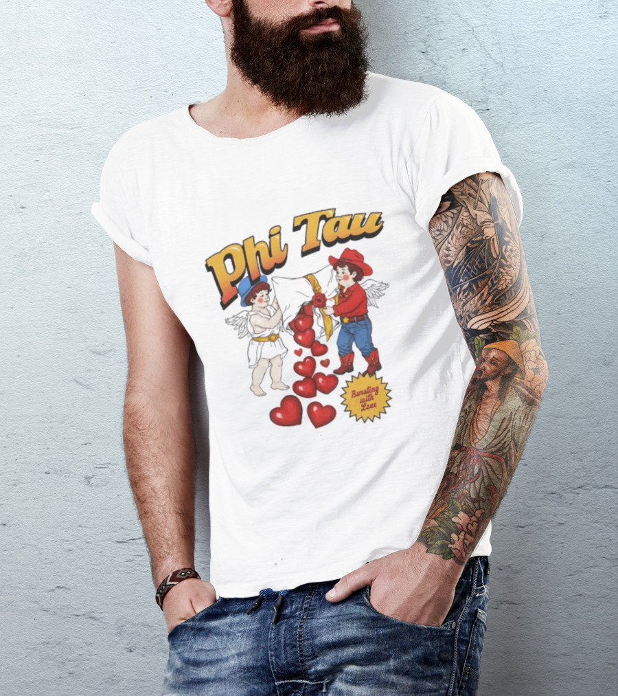 Phi Tau Valentine's Cupid And Cowboy Bursting With Love Hearts T-Shirt