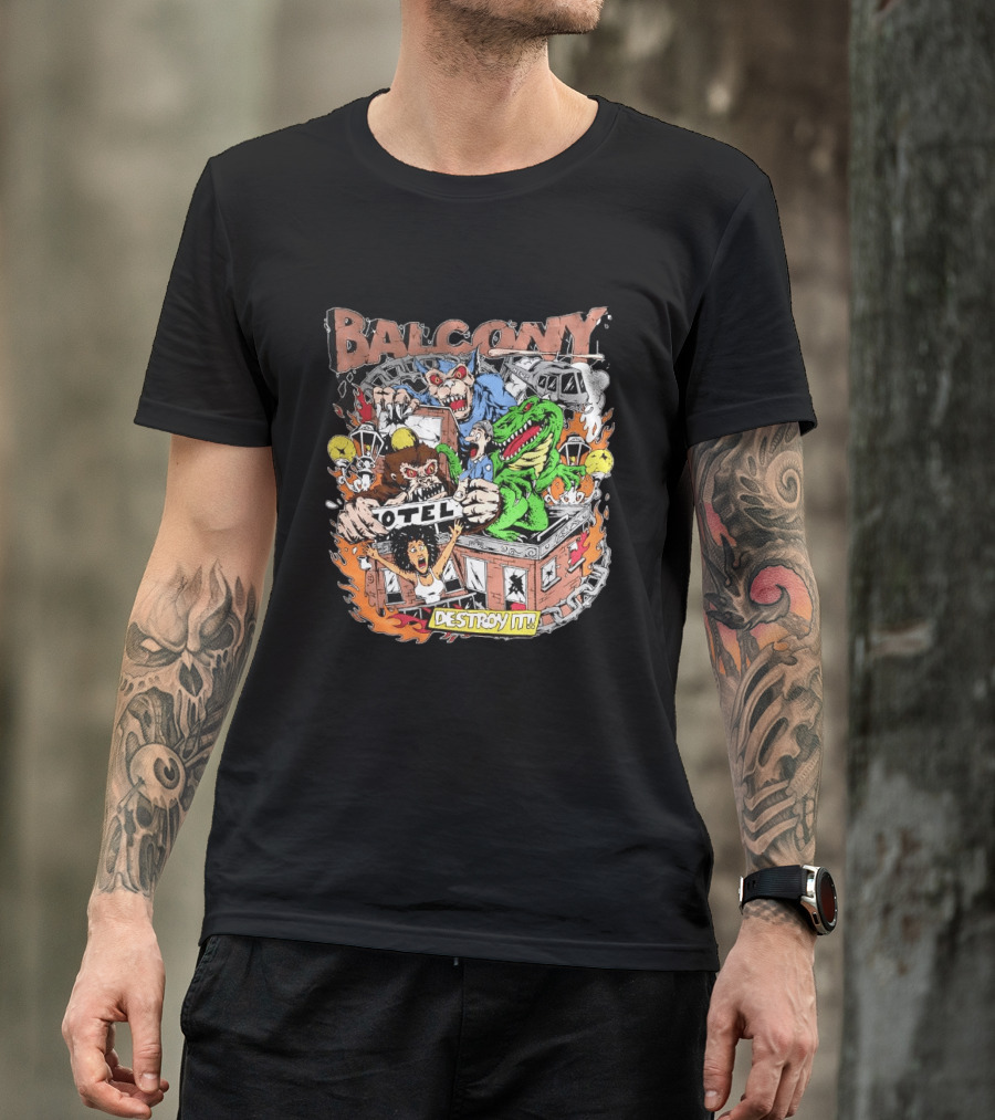 Balcony Hotel Rampage Cartoon Destroy It Monsters And Chaos T-Shirt
