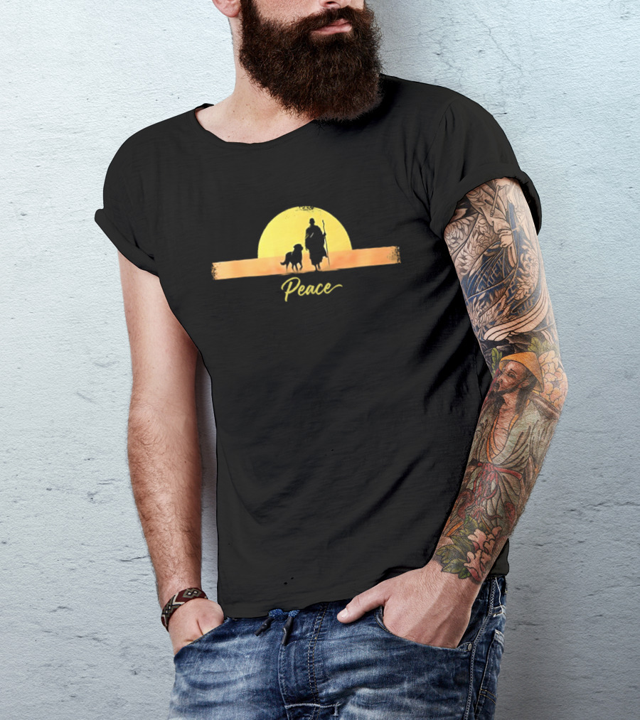 Sunset Walk For Peace Monks And Aloka Dog T-Shirt