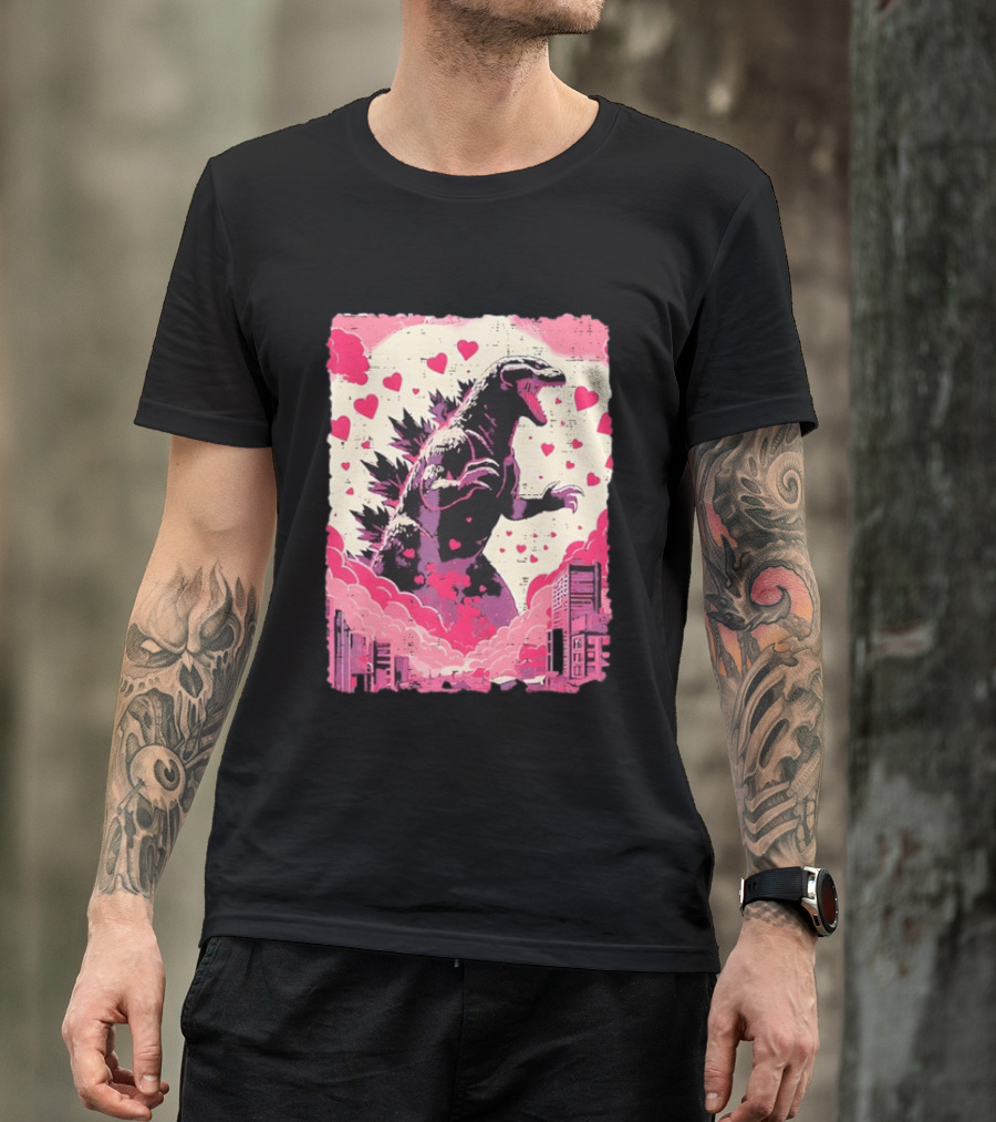 Valentines Day Love Japanese Kaiju Monster With Hearts For Men Women T-Shirt