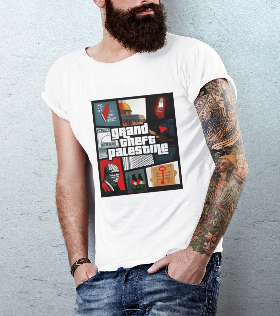 Grand Theft Palestine Dome Of The Rock Sea To Sea Free Palestine RPG Key 55 Flag Cover T-Shirt