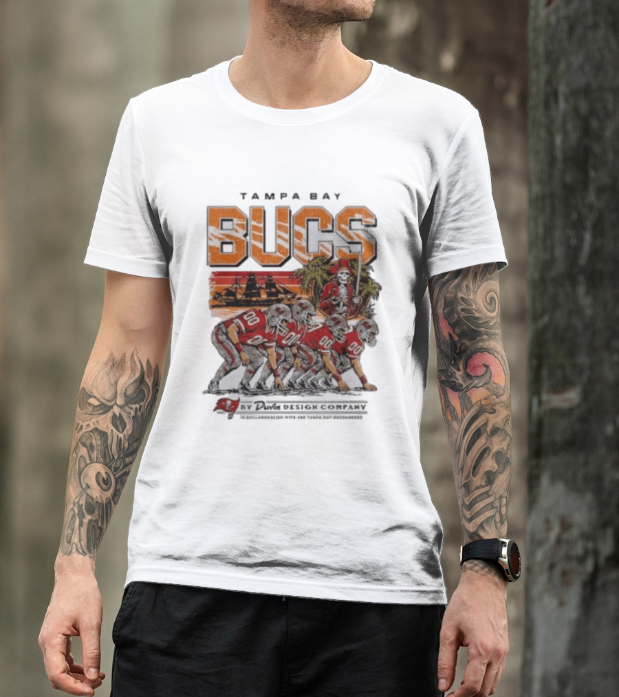 Tampa Bay Bucs Pirate Skeleton Football Team And Ship By Davis Design Company T-Shirt