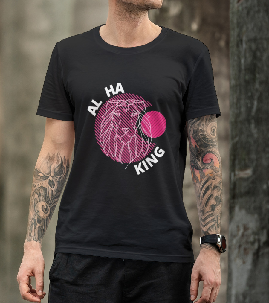 ALPHA KING Lion Graphic Bold Pink Stripes T-Shirt