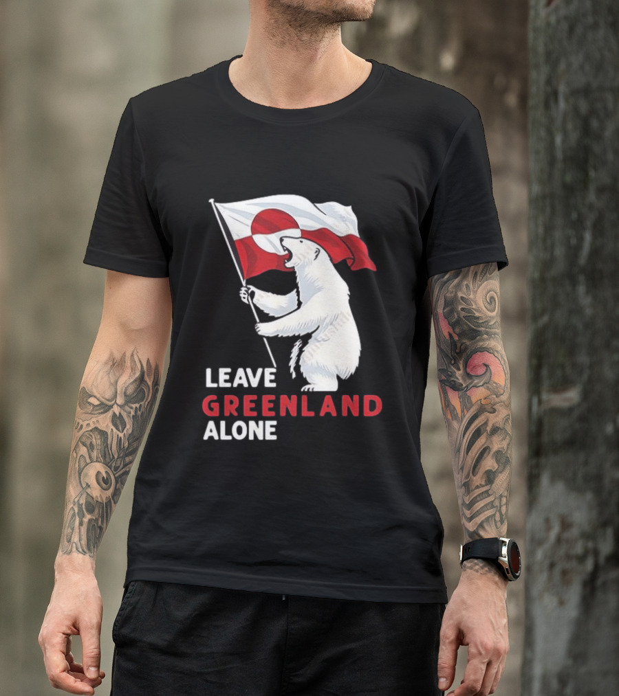 Leave Greenland Alone Polar Bear Holding Flag T-Shirt