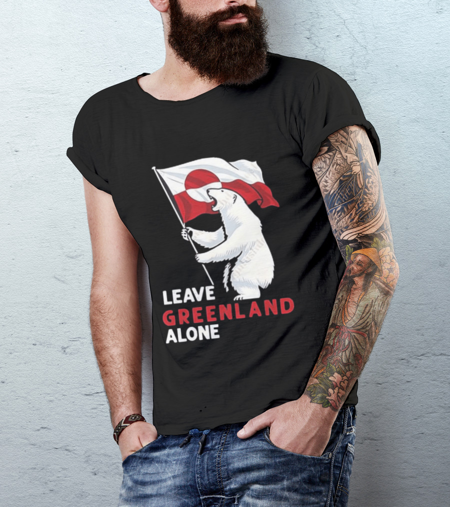 Leave Greenland Alone Polar Bear Holding Flag T-Shirt