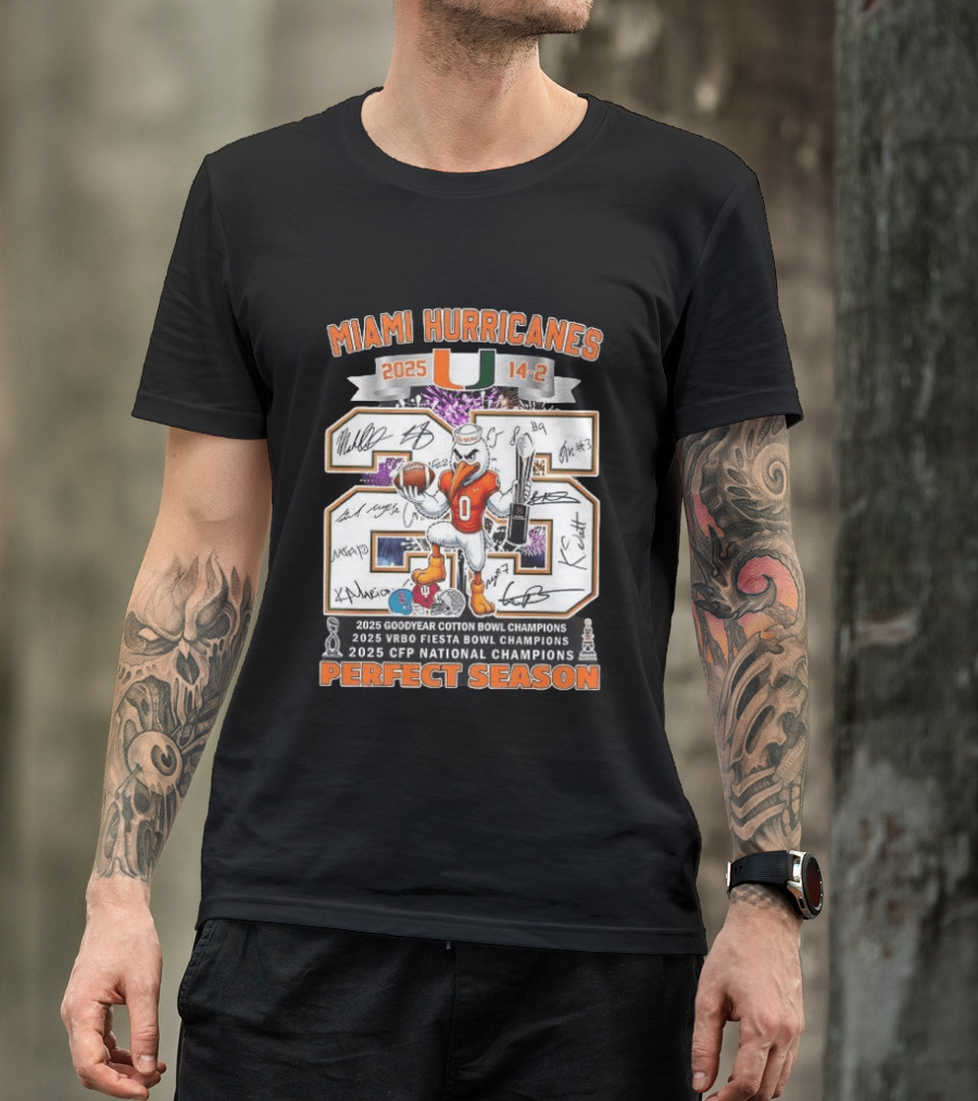 Miami Hurricanes 2025 Perfect Season Cotton Fiesta Bowl CFP Champions T-Shirt