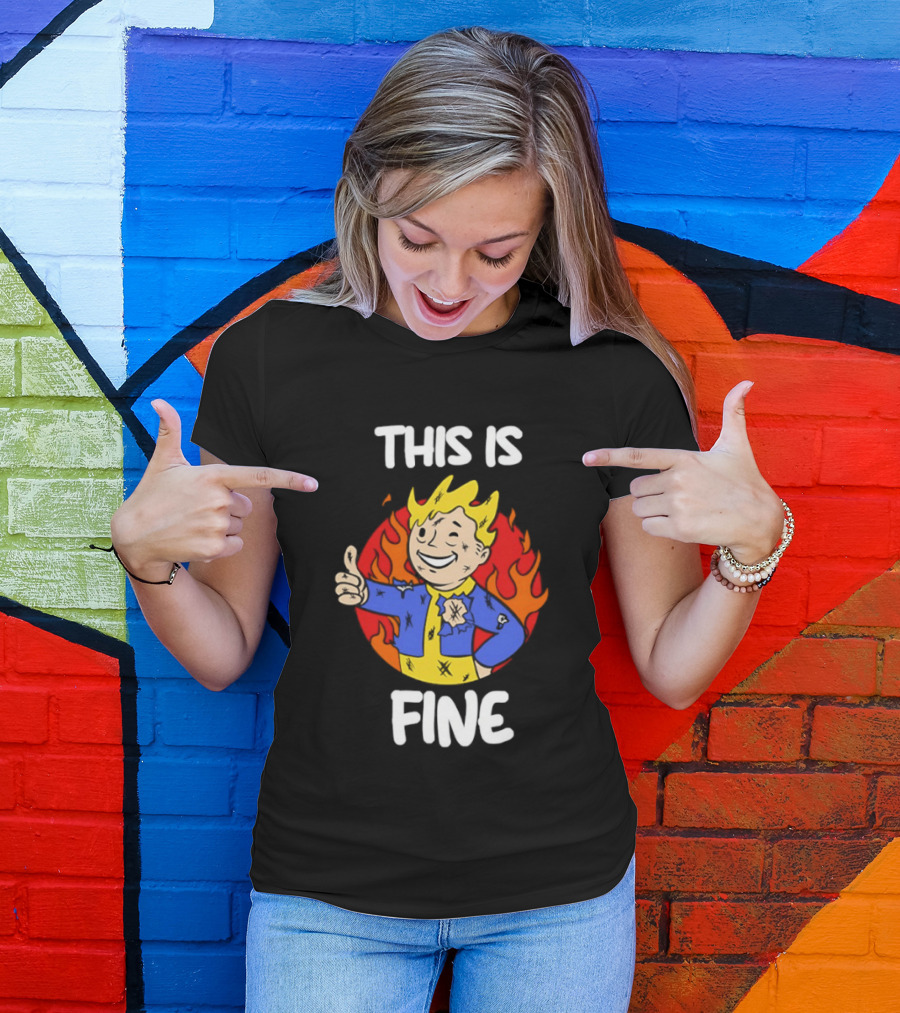 This Is Fine Vault Boy Thumbs Up Fire T-Shirt
